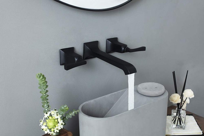 SITGES Bathroom Wall Faucet, Heavy Duty, Brass Constructed Wall Mount Faucet with Metal Lever Handles, Rough in Valve Included (Matte Black) - Image 5